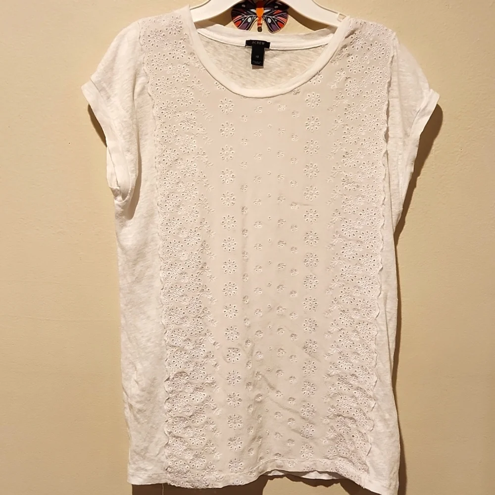 ❤️ J CREW LINEN AND SILK EMBROIDERED EYELET TOP, XS